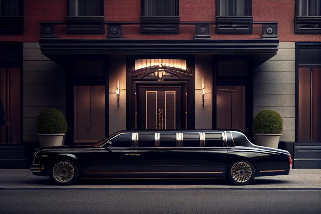 Array of exotic limousines, showcasing opulent designs and luxury transport options