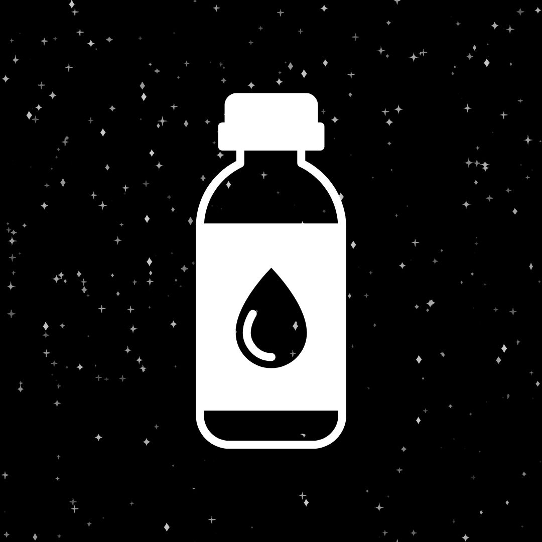 Water Bottle Icon white color with black stardust bacl ground.